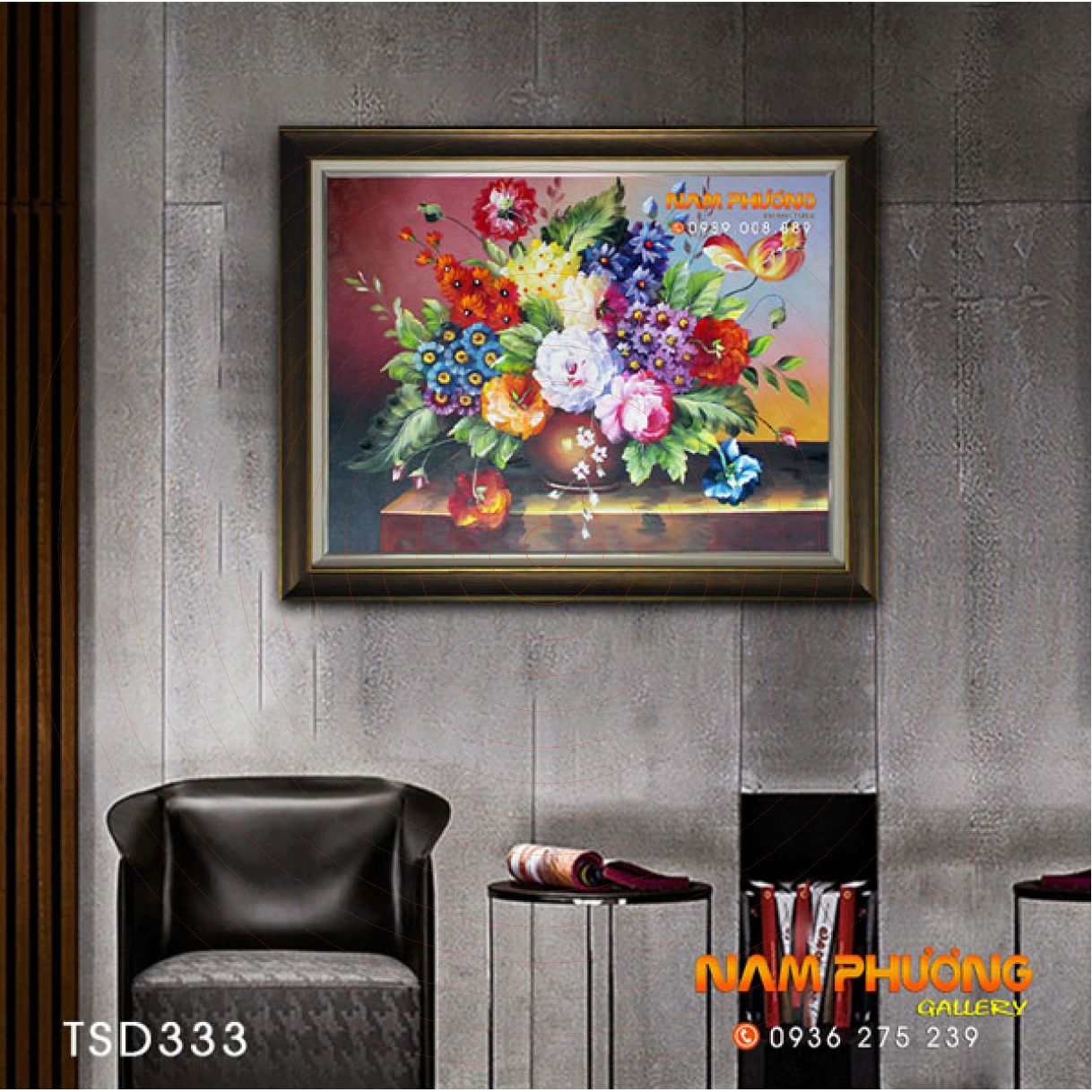 Tranh Lọ Hoa Sơn Dầu Tổng Hợp Canvas Vẽ Tay Khung Gỗ 80cm Đẹp 