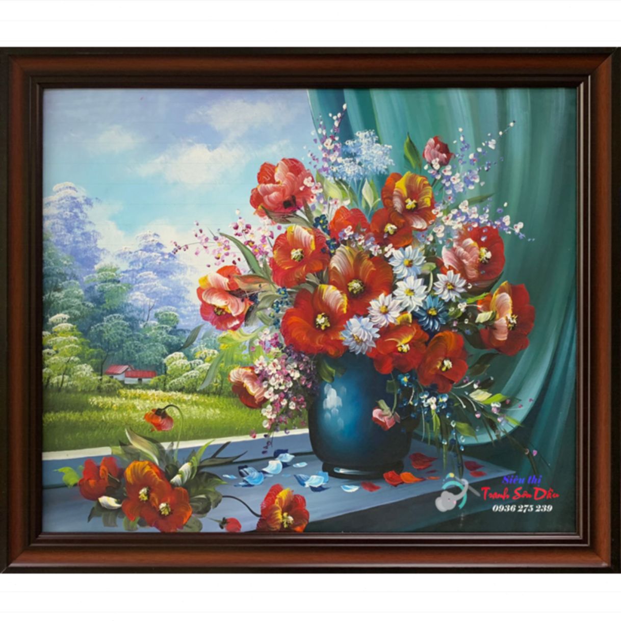 Tranh Sơn Dầu Bình Hoa Bên Cửa Sổ Minh Hưng 70x60cm 