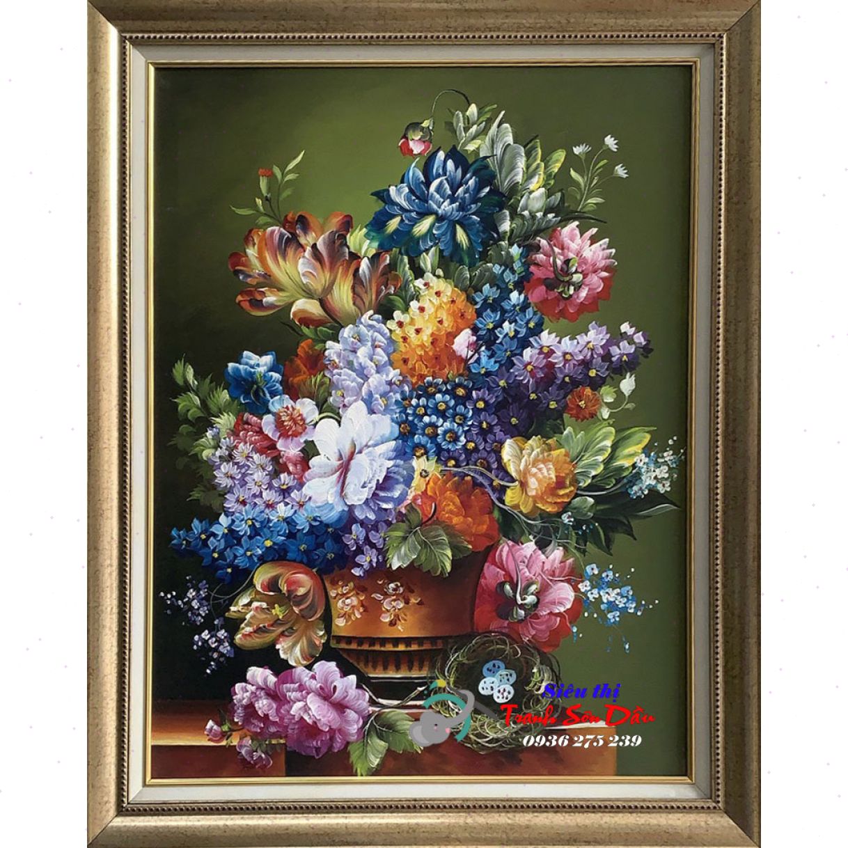 Tranh tĩnh vật hoa mẫu đơn sơn dầu 75x90cm tay họa sĩ tinh xảo 