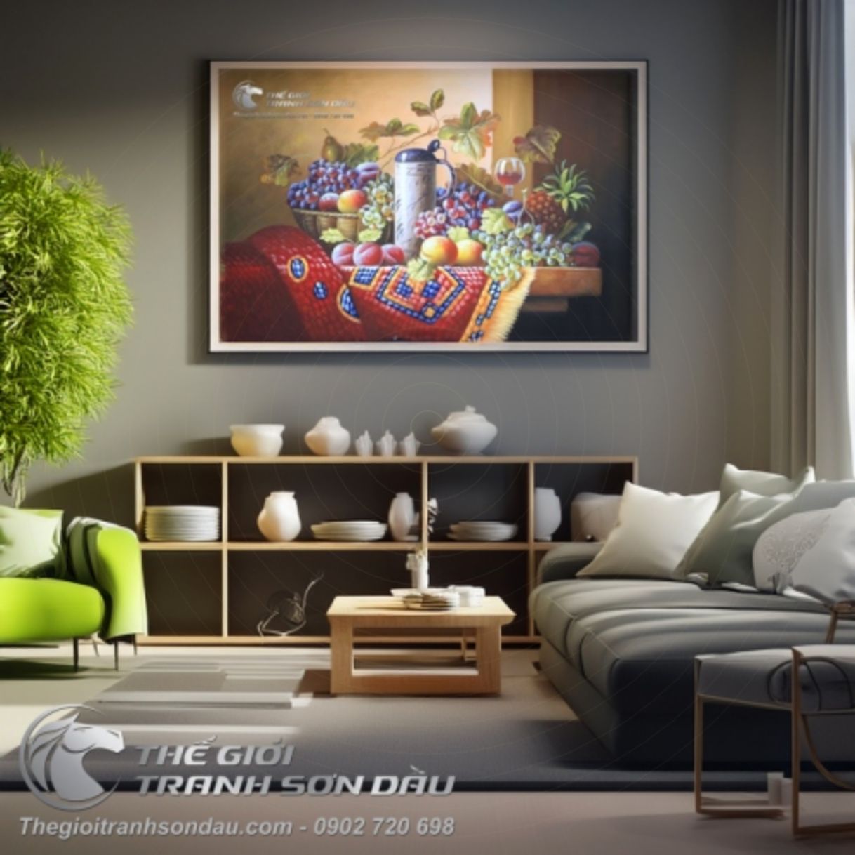 Tranh Sơn Dầu Tĩnh Vật Trái Cây 60x90cm Màu Sắc Đẹp 