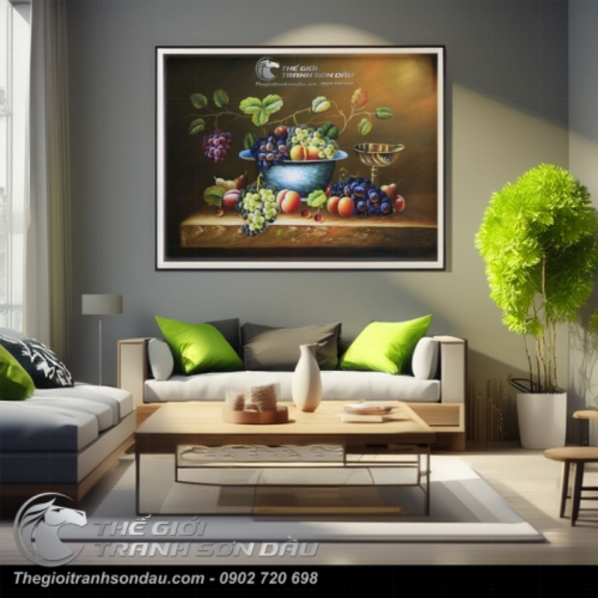 Tranh sơn dầu tĩnh vật trái cây tả thực sống động màu sắc 
