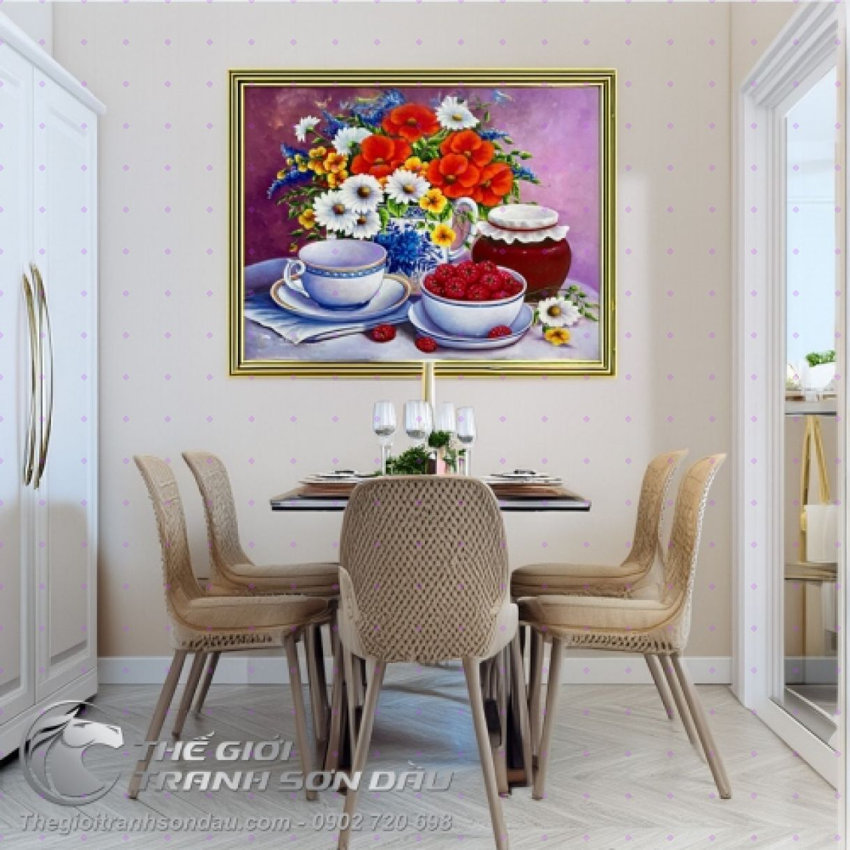 Tranh Sơn Dầu Tĩnh Vật Lọ Hoa Tả Thực 60x80cm Đẹp 