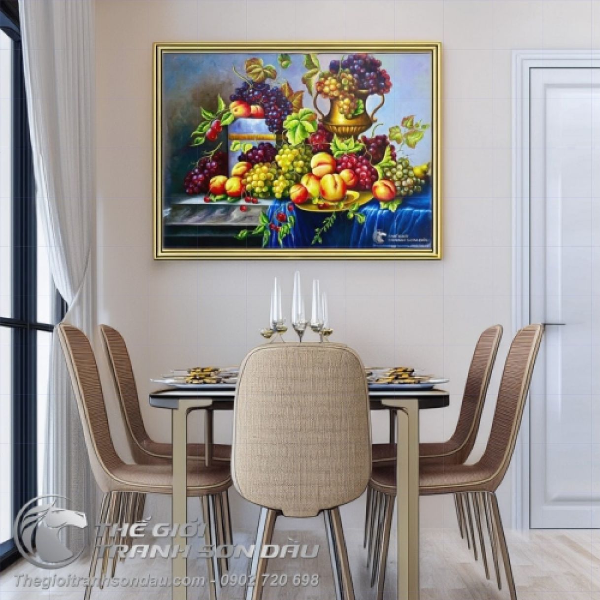 Tranh Tĩnh Vật Đĩa Trái Cây Sơn Dầu Đa Sắc Kích Thước 60x80cm 