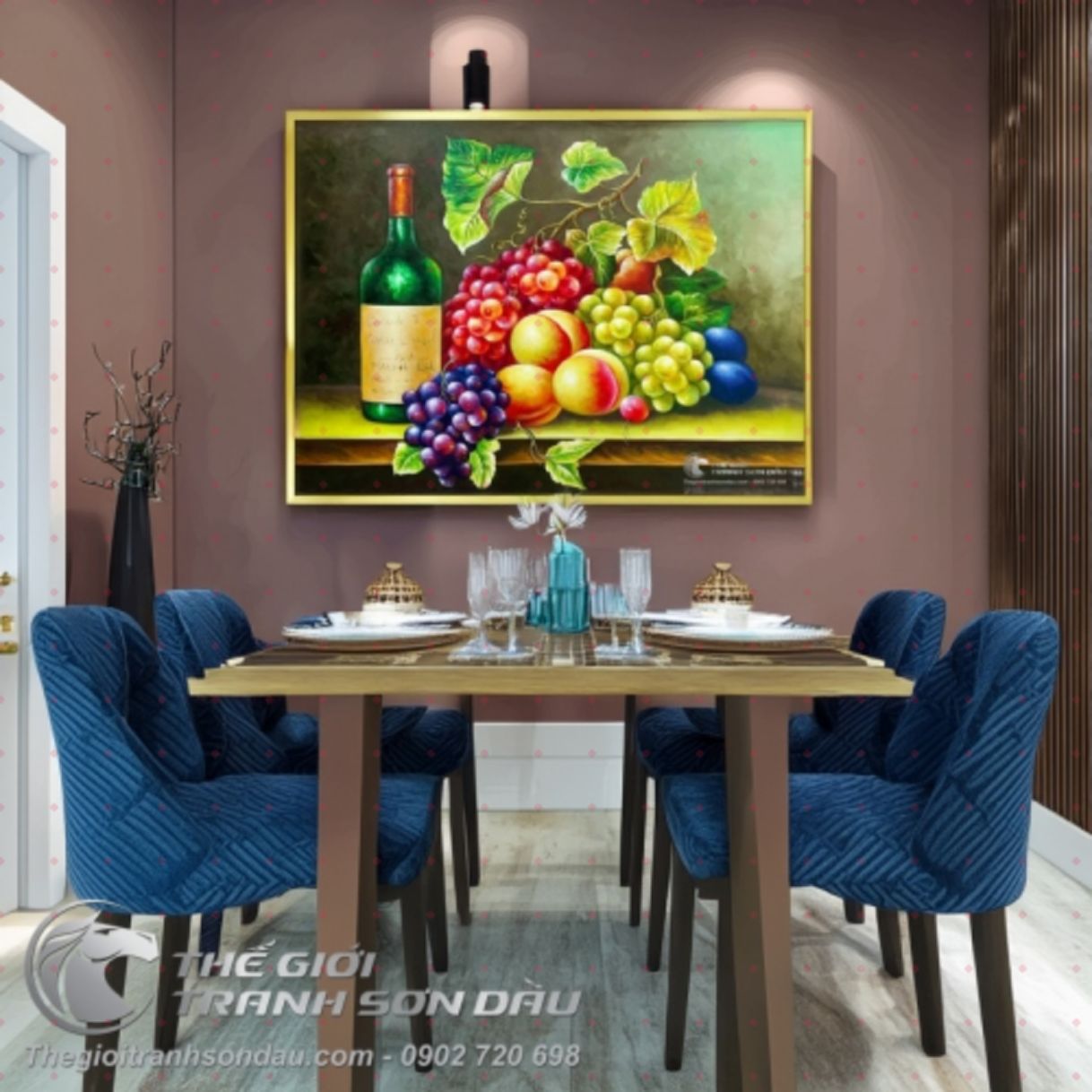 Tranh tĩnh vật màu sơn dầu cổ điển trang trí phòng khách 