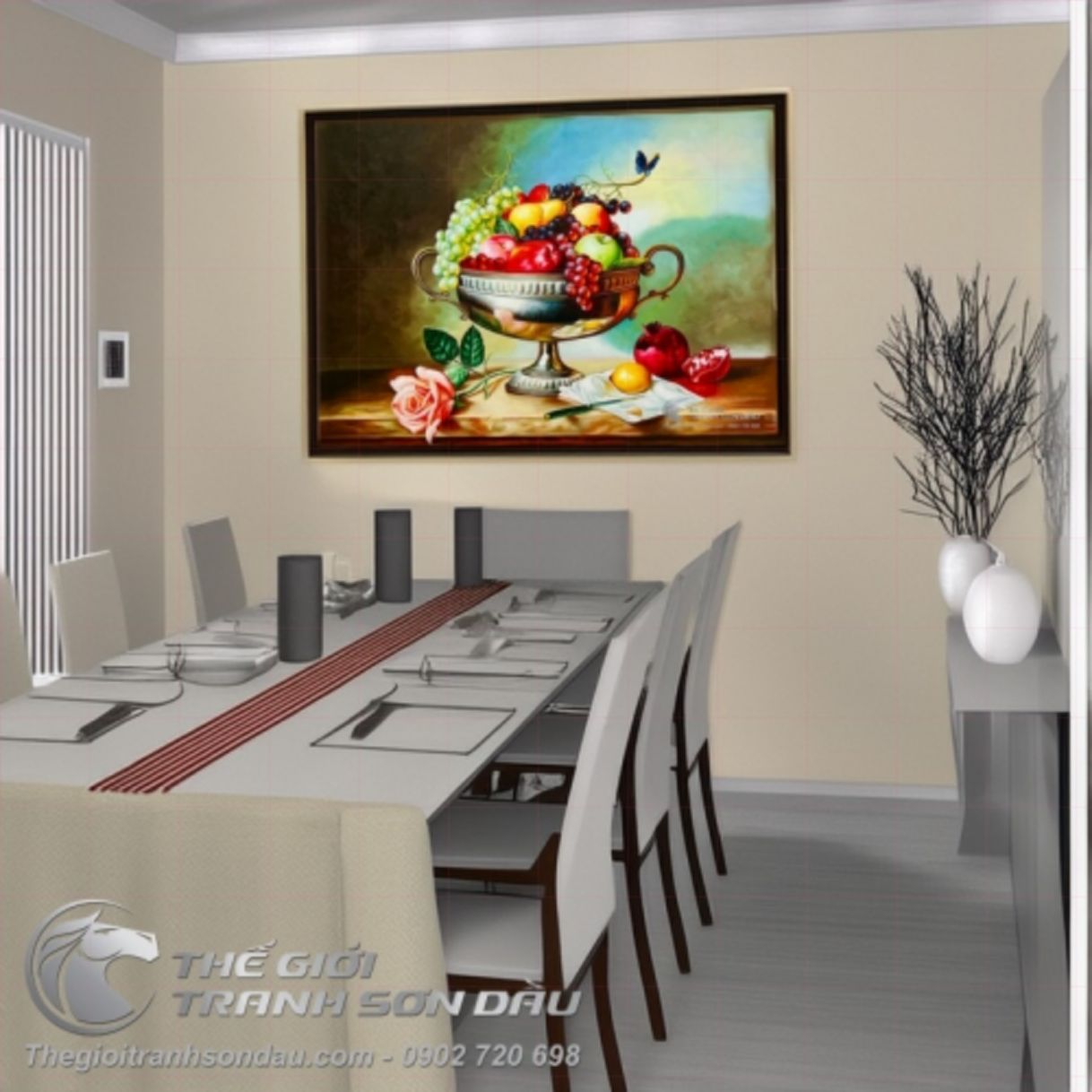 Tranh tĩnh vật giỏ trái cây sơn dầu đậm màu 60x80cm 