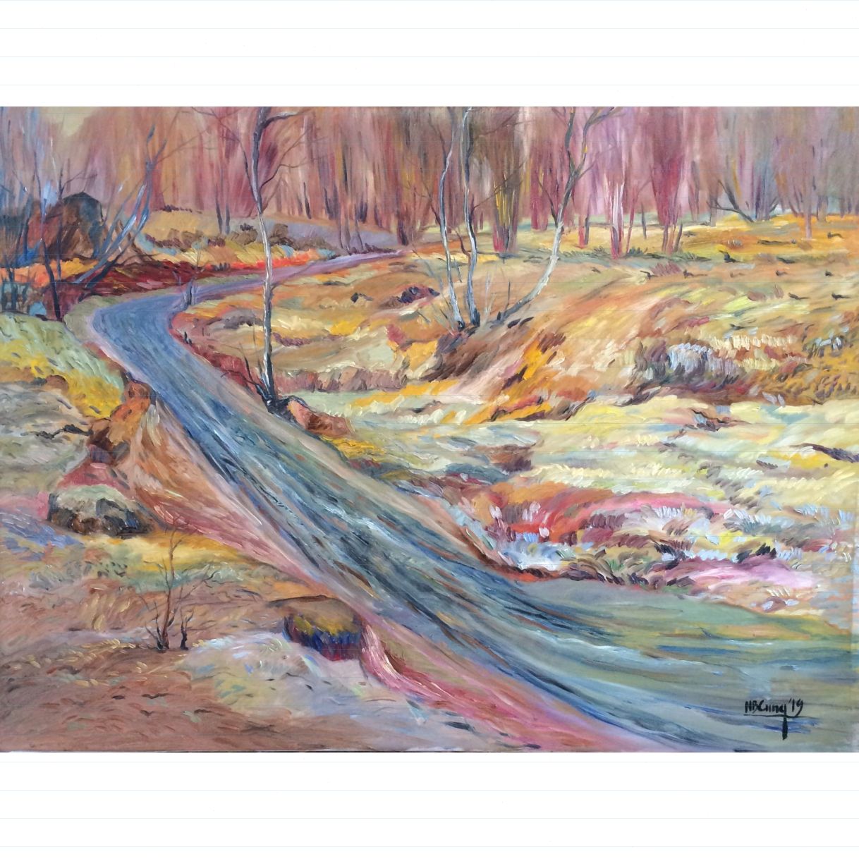 Tranh Nghệ Thuật Đường Vắng Hạ Sơn Dầu 61x81cm 2019 