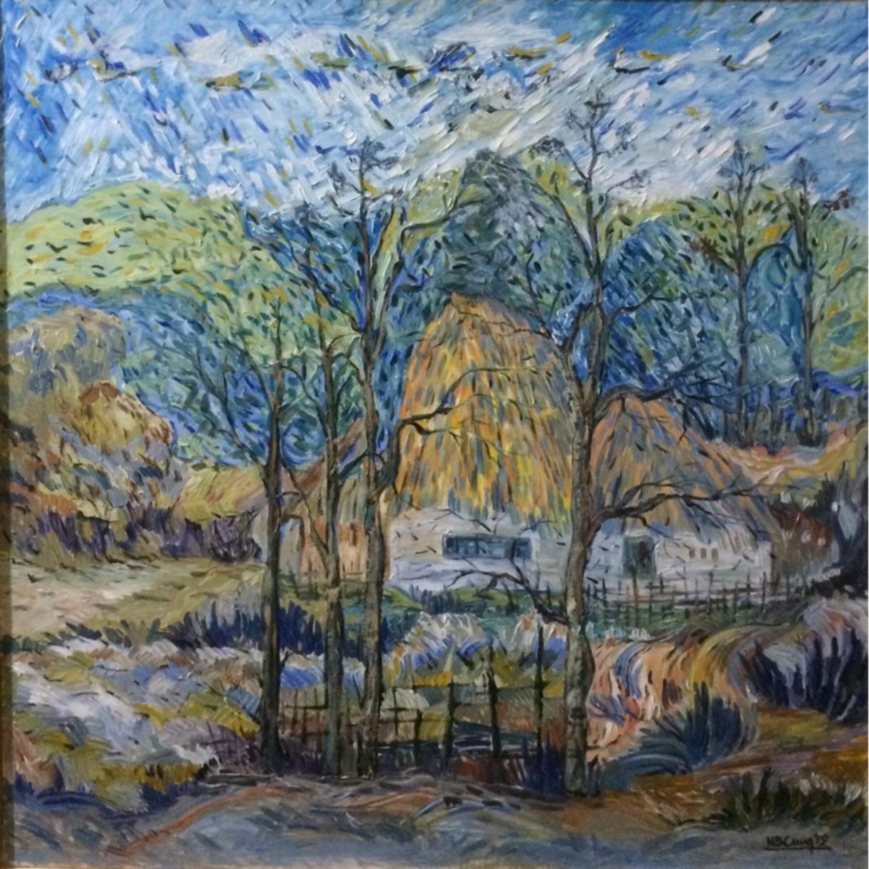 Tranh Bá Cung góc bản tày oil on canvas độc đáo 