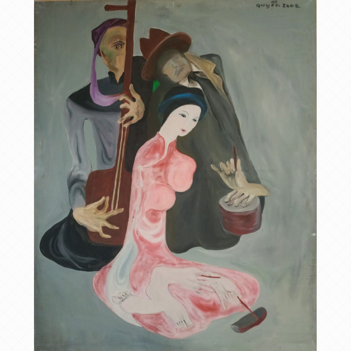 Tranh Sơn Dầu Hát Trầu Văn 80x100x3cm Độc Bản 2002 