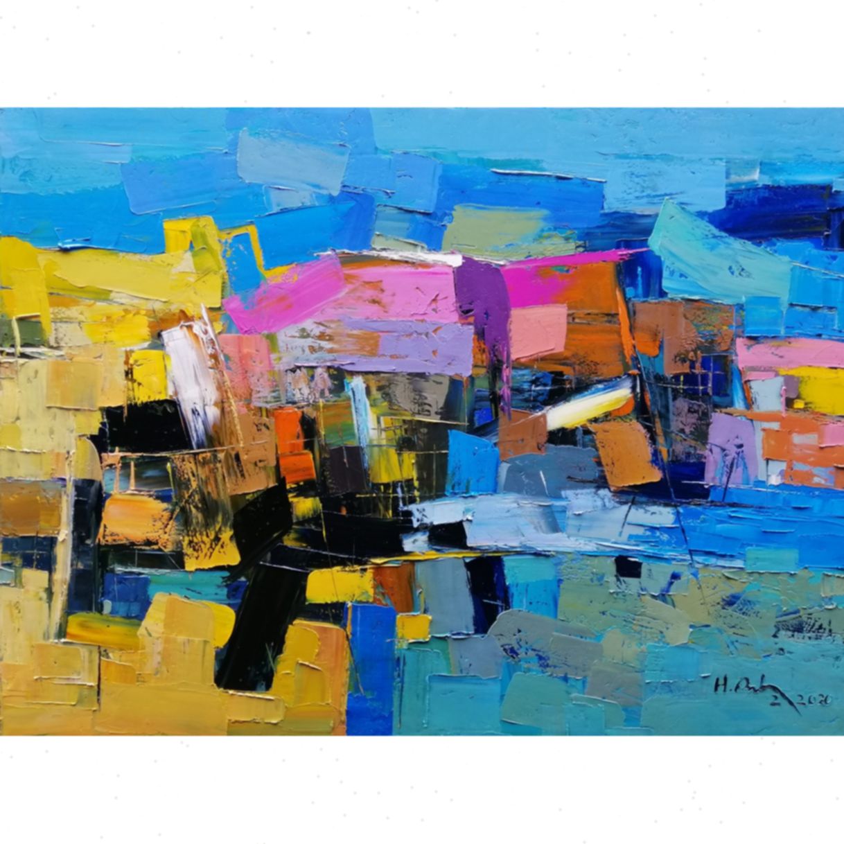 Tranh Sơn Dầu Những Ngôi Nhà Bên Sông Hoàng Anh 120x160cm Sáng Tác Độc Bản 
