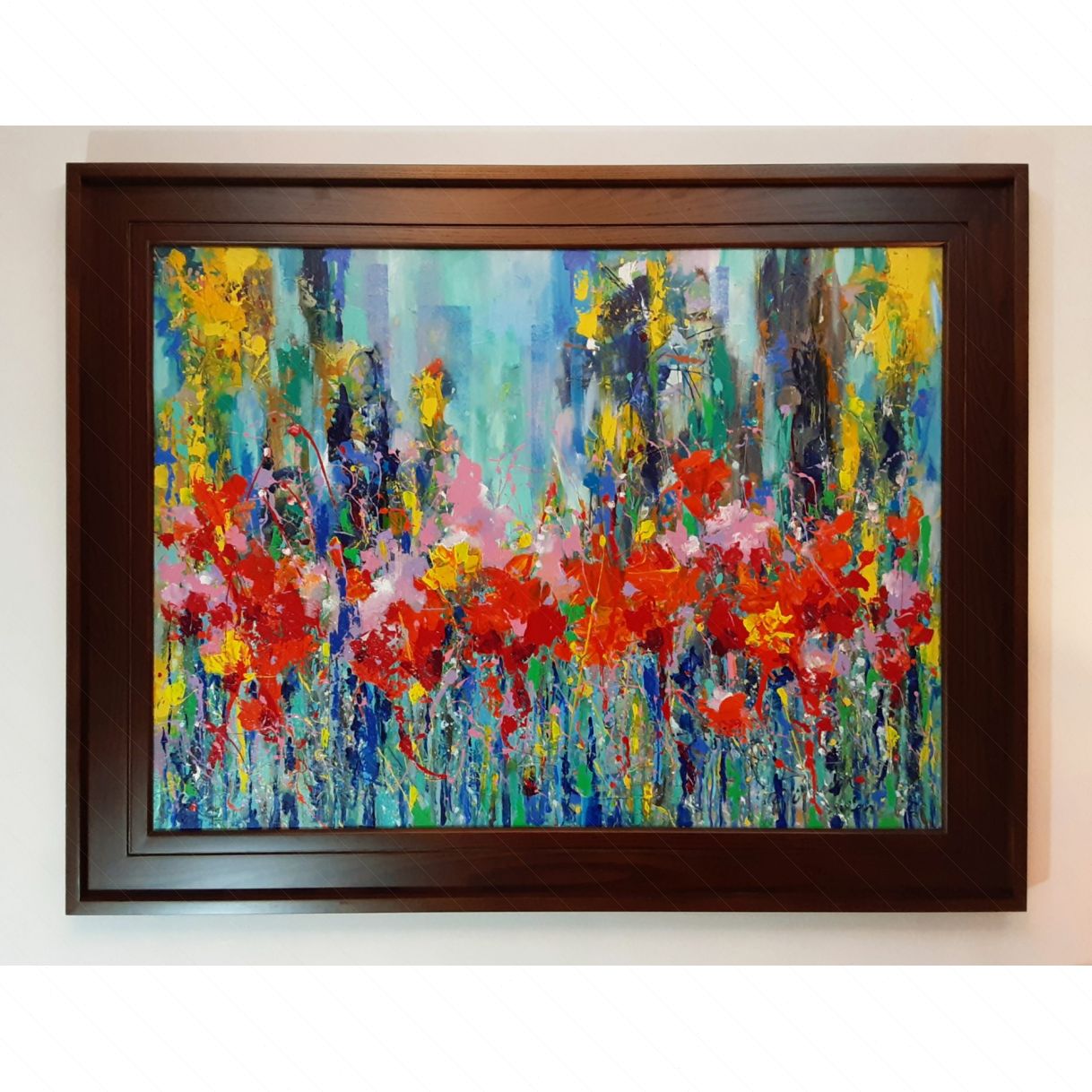 Tranh nghệ thuật hoa thành phố sơn dầu acrylic tổng hợp kích thước 90x120cm 