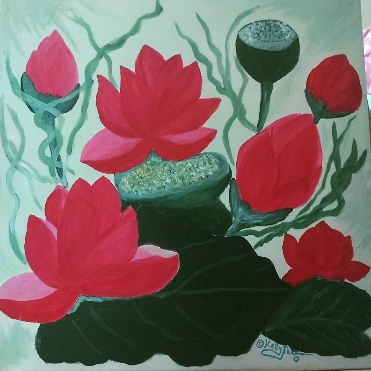 Tranh Nghệ Thuật Liên Hoa Hoa Sen Acrylic Canvas 40x40cm 2020 