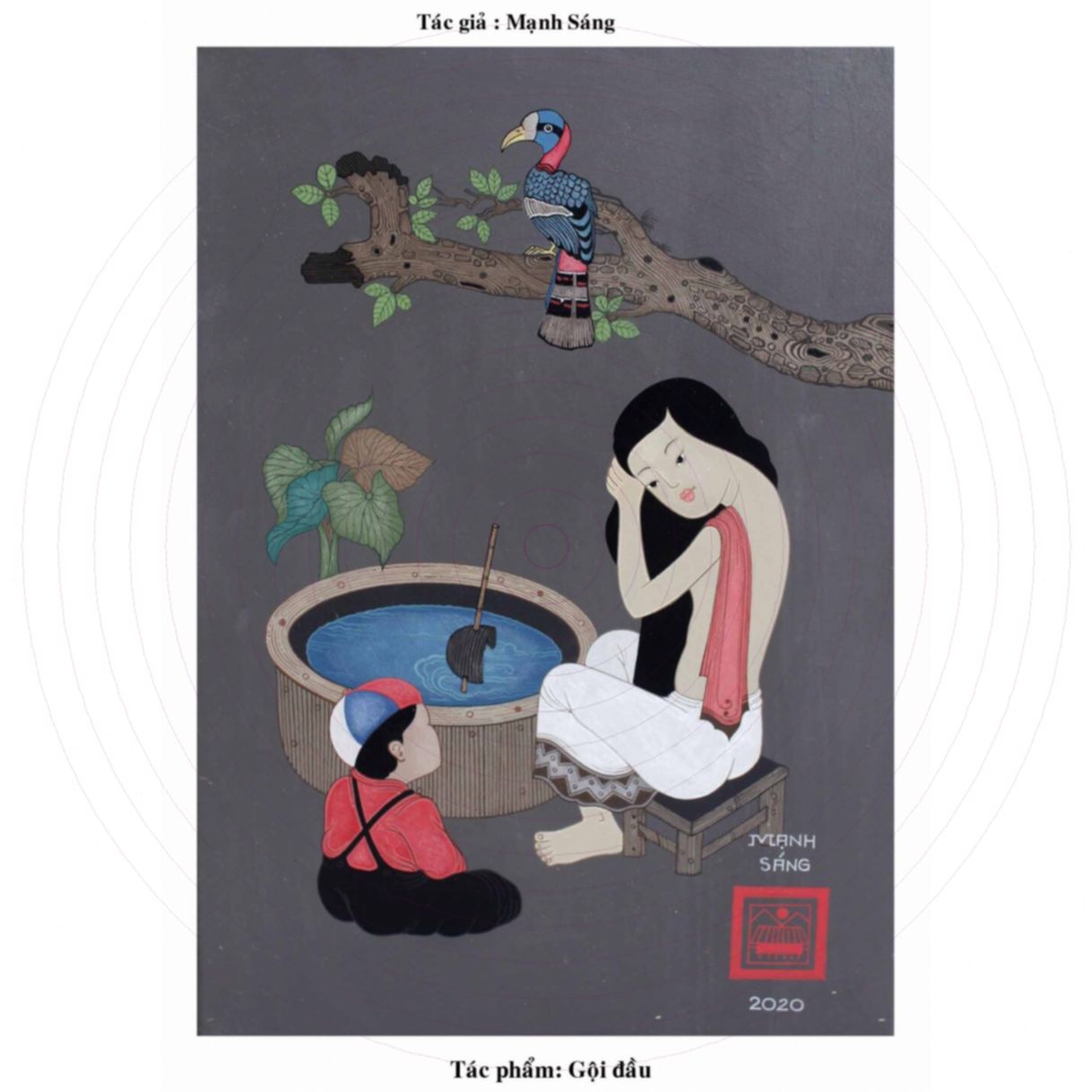Tranh Nghệ Thuật Tranh Gội Đầu Acrylic 40x60cm Sáng Tạo Độc Đáo 
