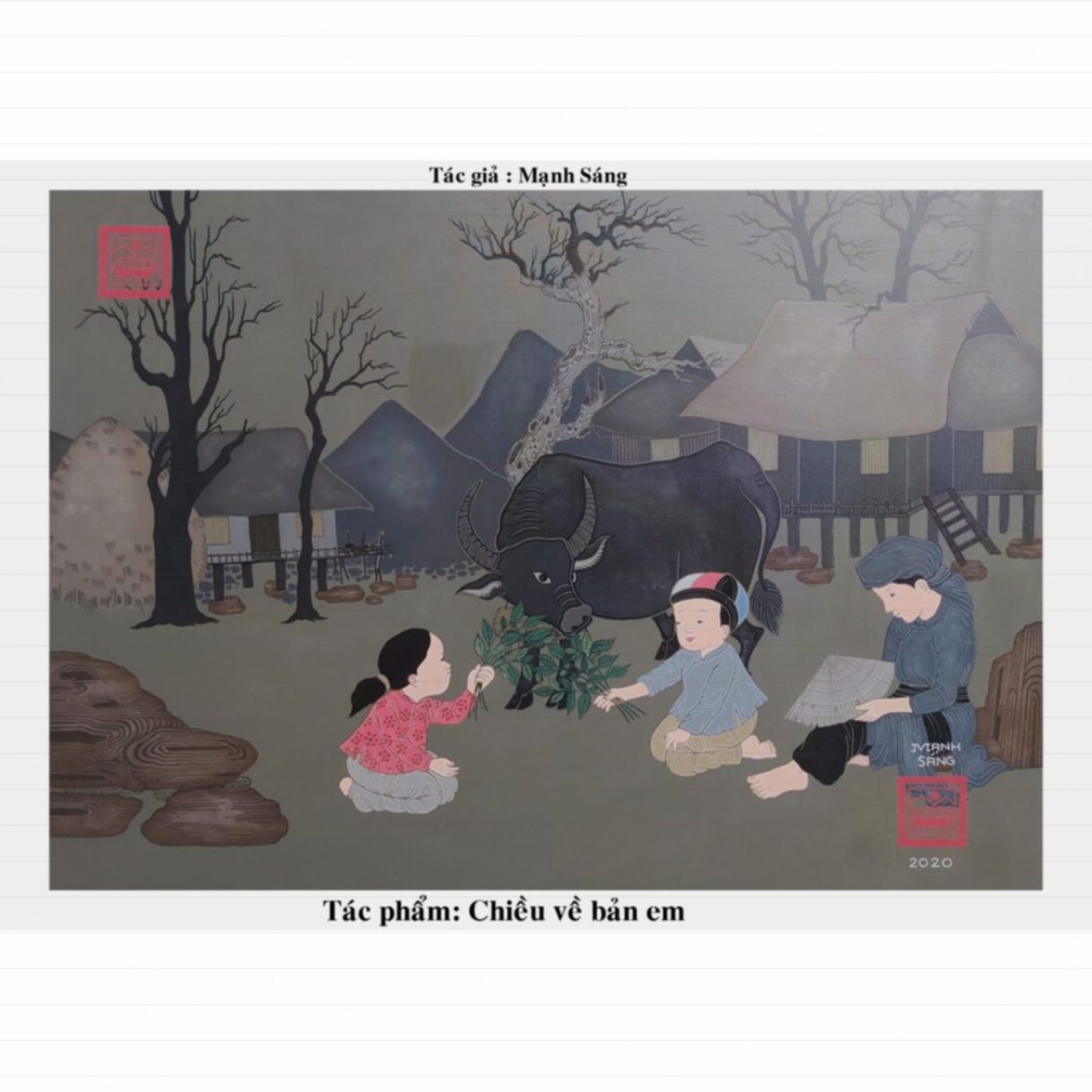 Tranh Nghệ Thuật Chiều Về Bản Em Acrylic 60x80cm Độc Bản 