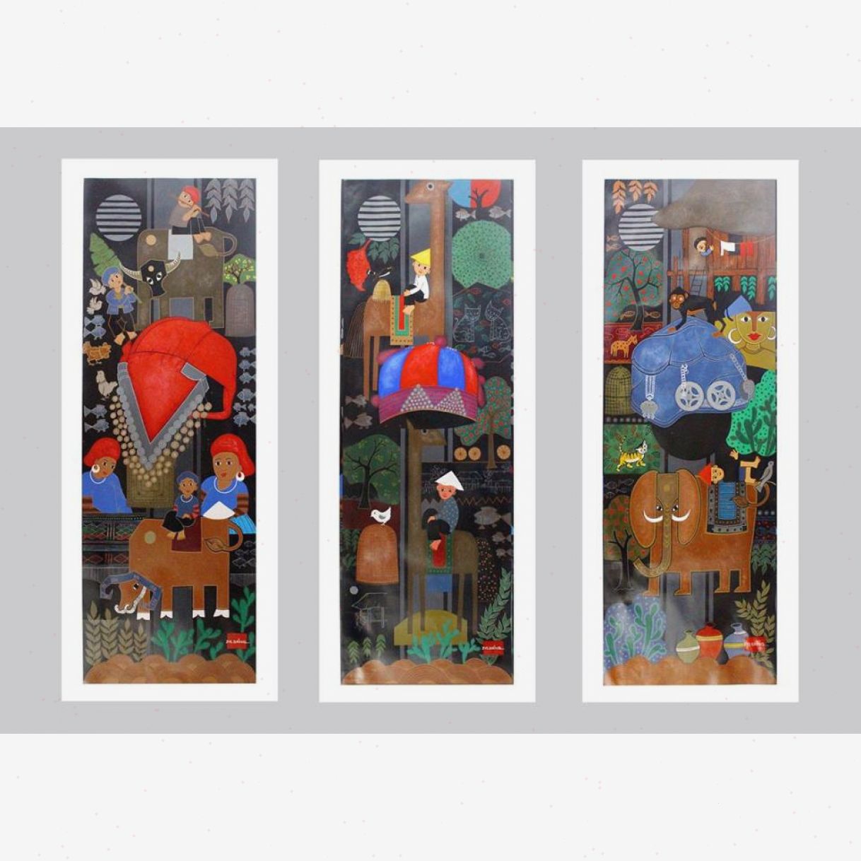 Tranh Nghệ Thuật Ký Ức Tuổi Thơ Acrylic Khung Kính 40x110cm 