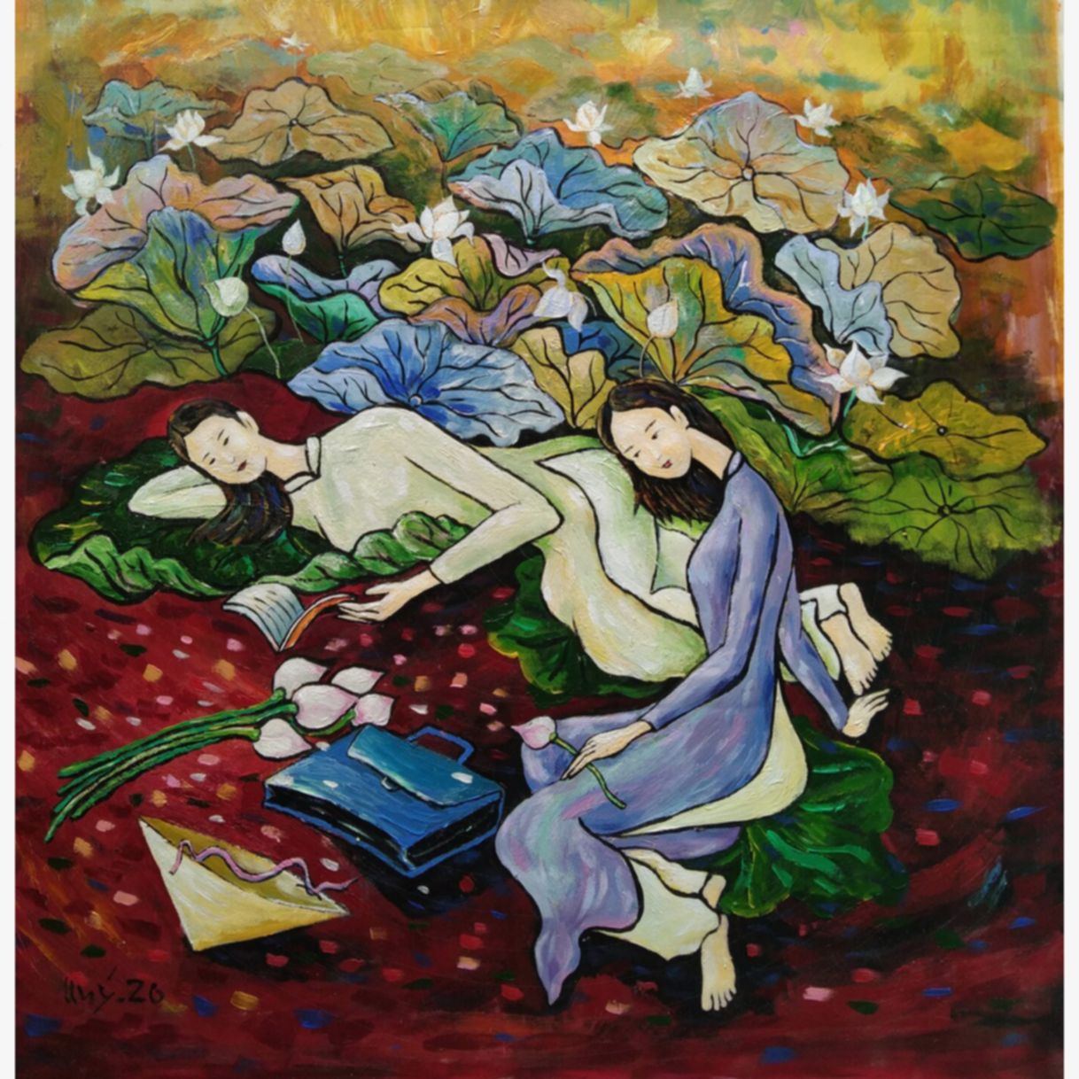 Tranh Nghệ Thuật Nữ Sinh Ngày Hạ Acrylic 75x75cm Thanh Lịch 