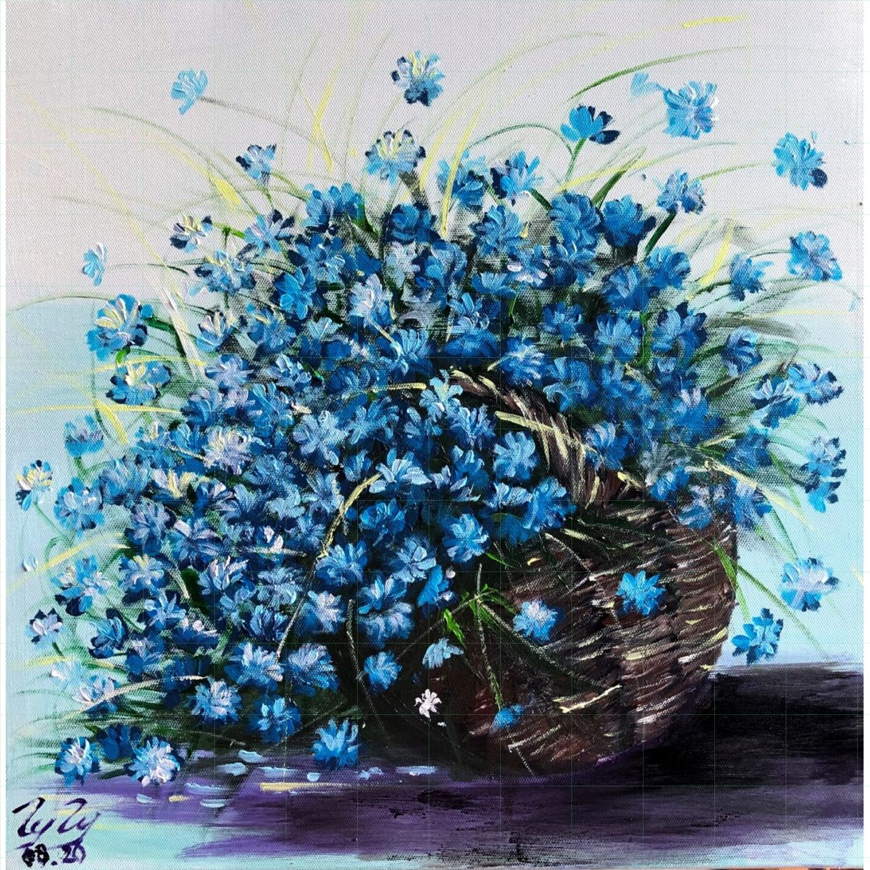 Tranh Yên Chi Xanh Biếc Acrylic Canvas 40x40cm Khung Gỗ 