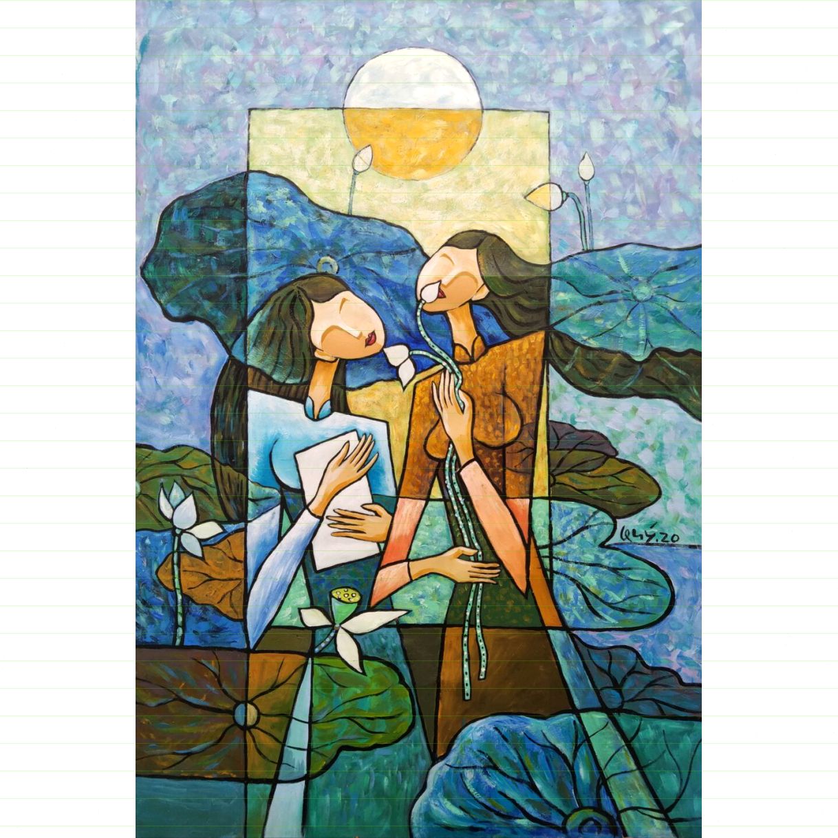 Tranh Acrylic Tình Trăng 70x100cm Nghệ Thuật Hiện Đại 