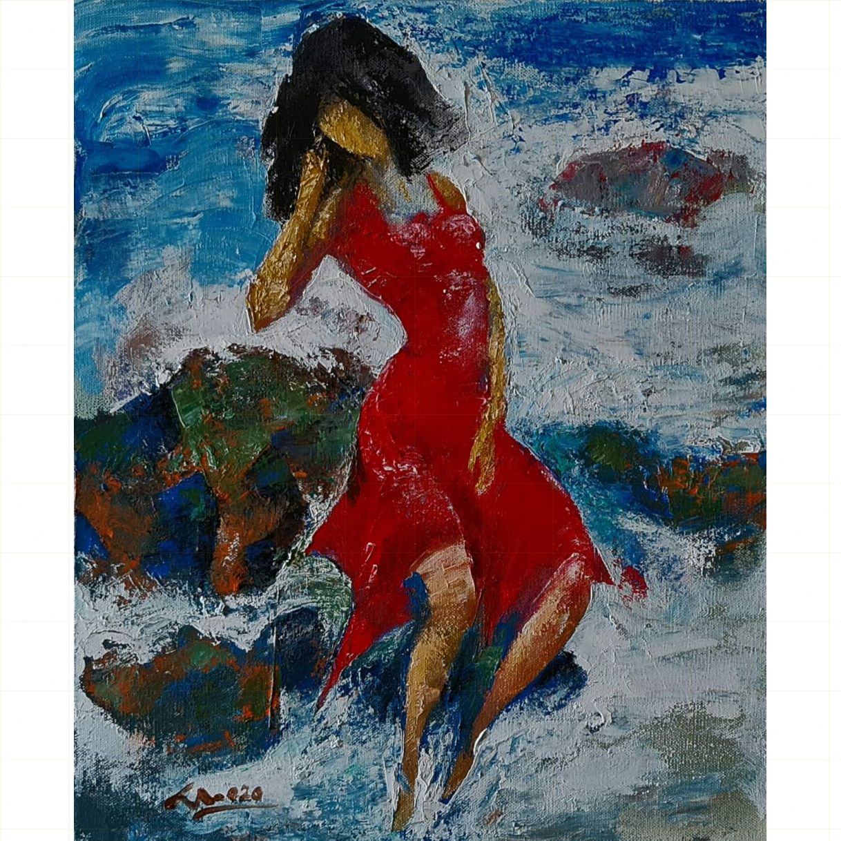 Tranh Biển Đỏ Nguyễn Thịnh Acrylic 50x60cm 