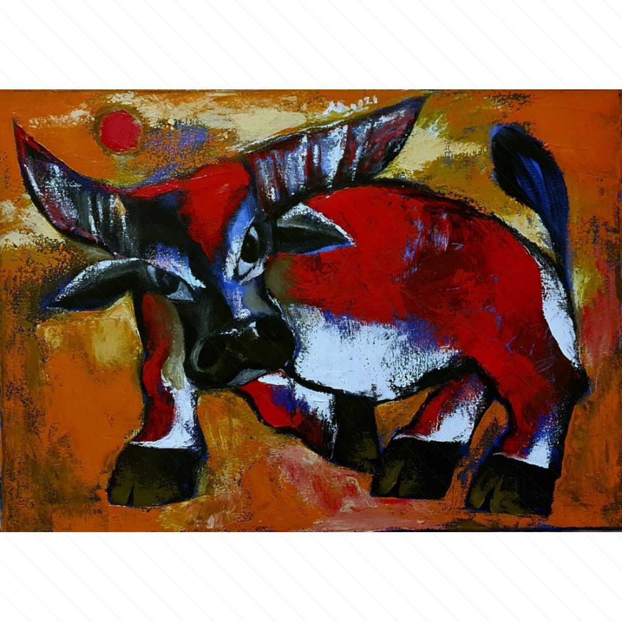 Tranh trâu tơ sinh động acrylic 50x70cm nghệ thuật 