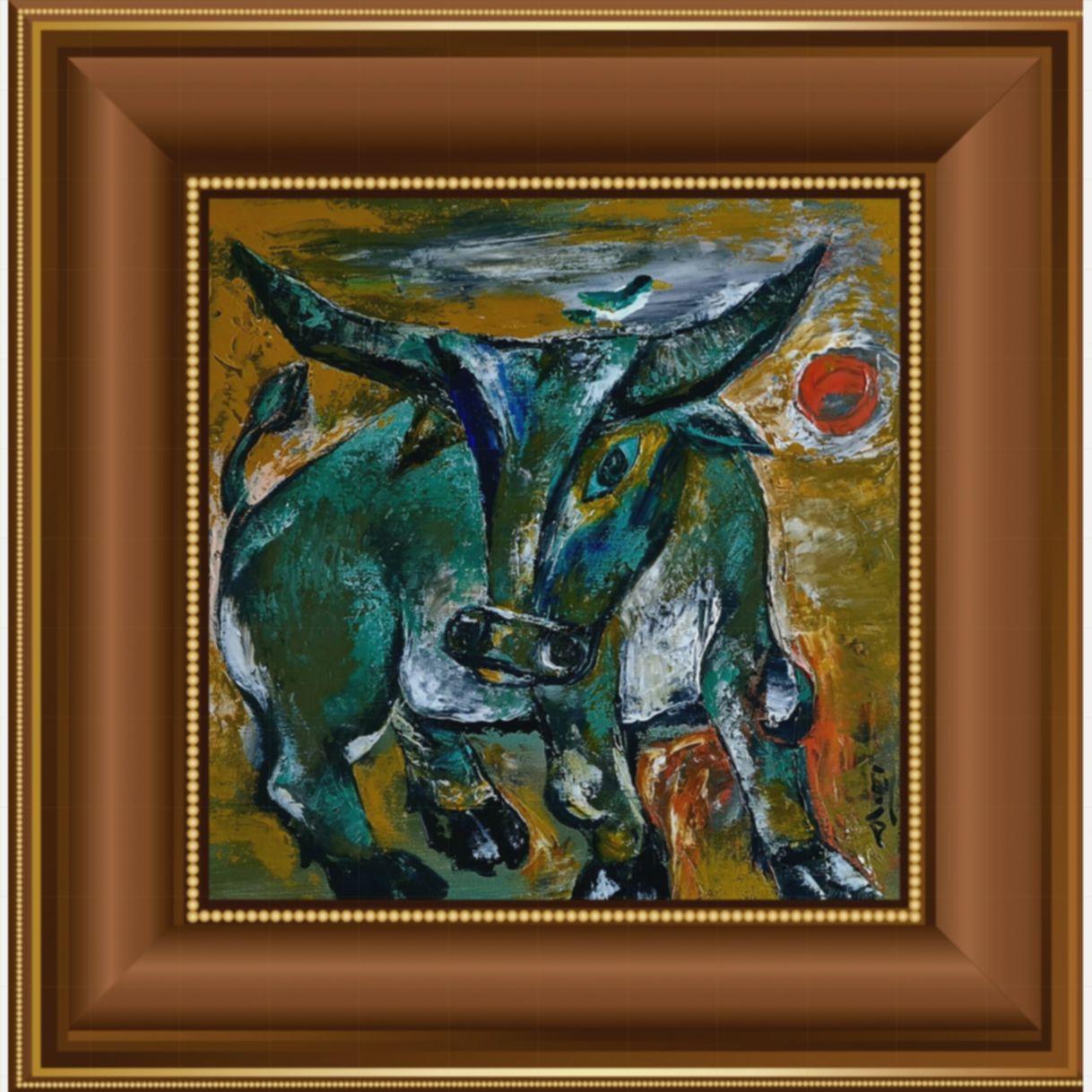 Tranh Nguyễn Thịnh Trâu Acrylic 60x60cm Tác Phẩm Độc Bản 