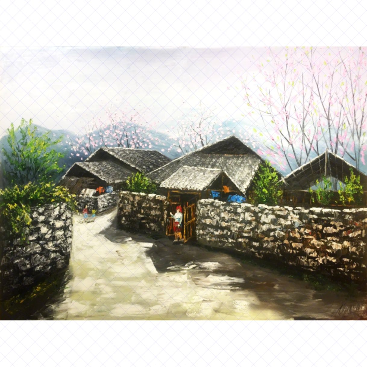 Tranh Phong Cảnh Xuân Trên Bản Sơn Dầu Toan 100x140cm 