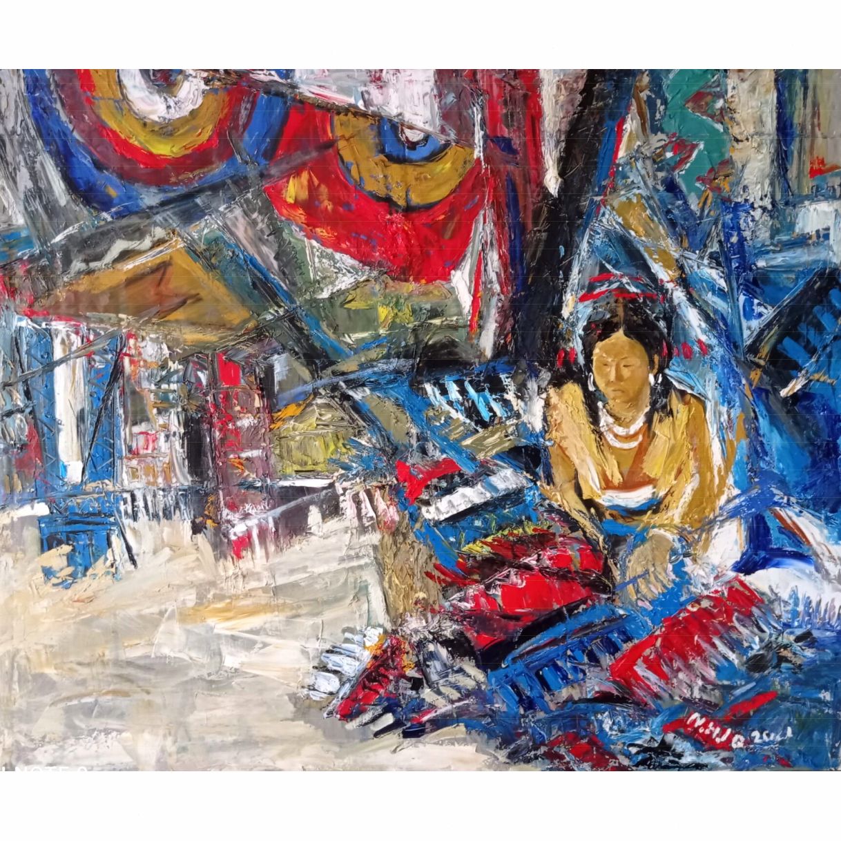 Tranh thổ cẩm sơn dầu Duy Lương 100x120cm tranh độc bản sáng tạo 