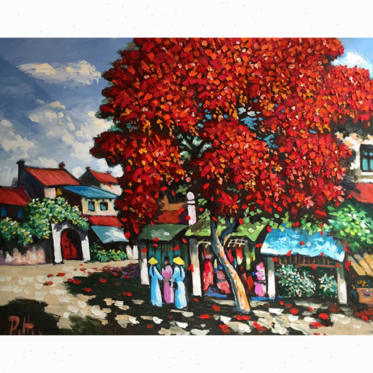 Tranh Sơn Dầu Phong Cảnh Sau Giờ Học 100x120cm 