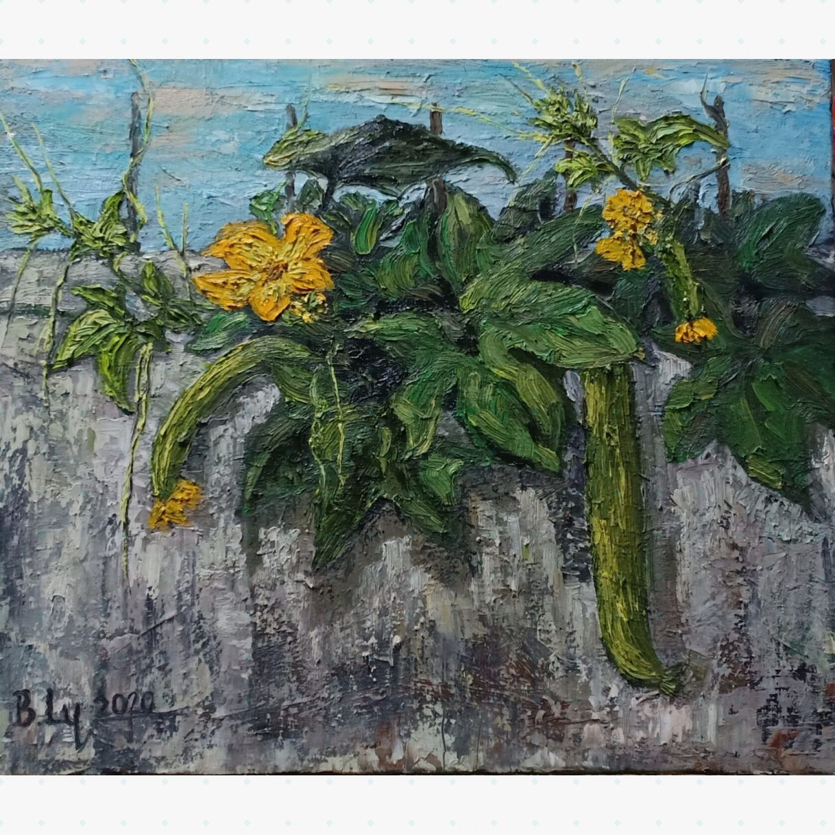 Tranh Nghệ Thuật Mướp Leo Tường Sơn Dầu 50x60cm Độc Bản 
