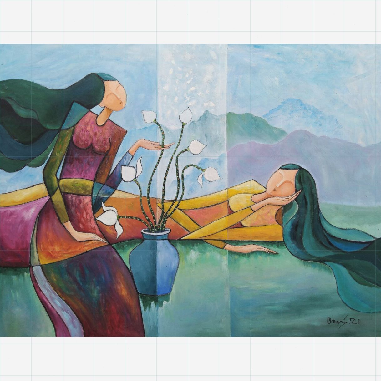 Tranh Sơn Dầu Bình Yên Ngày Mới 80x100cm Nghệ Thuật Việt Nam Độc Đáo 