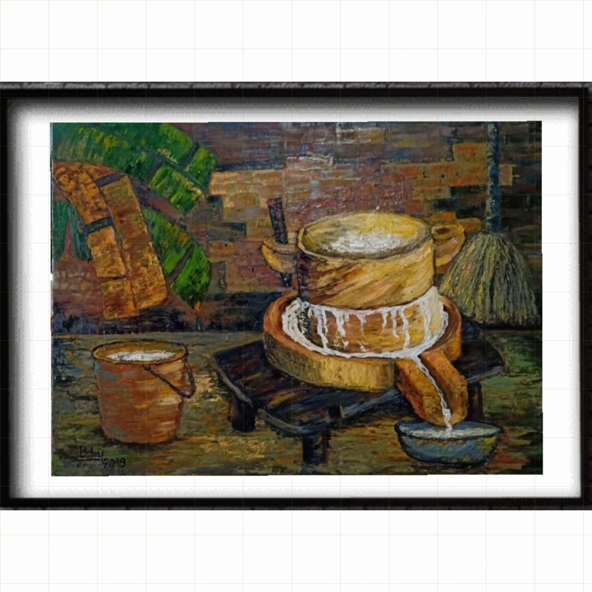 Tranh Nghệ Thuật Cái Cối Đá Sơn Dầu 80x110cm Độc Bản Mạnh Mẽ 