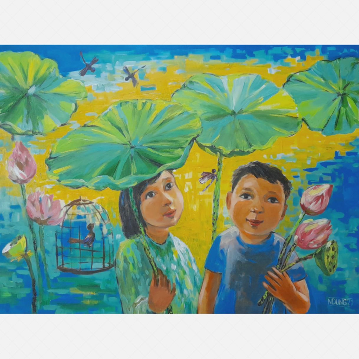 Tranh Nghệ Thuật Tuổi Thơ Acrylic 60x80cm Sắc Màu Tươi Tắn 