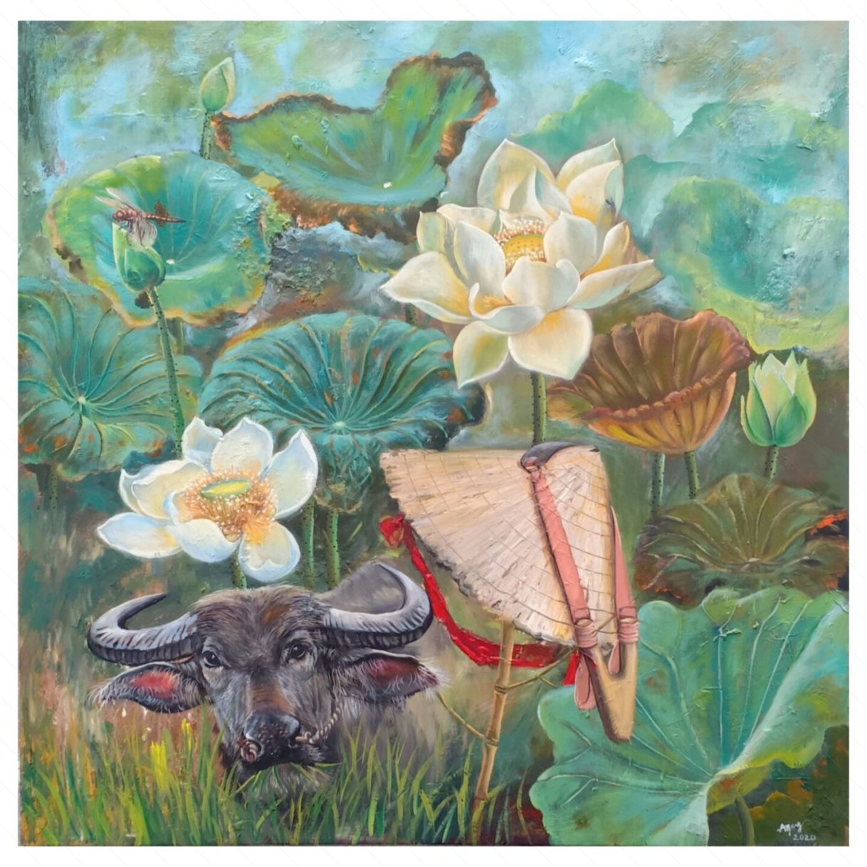 Anh Giang Ký Ức Sơn Dầu 100x100cm Độc Bản Chất Lượng Cao 