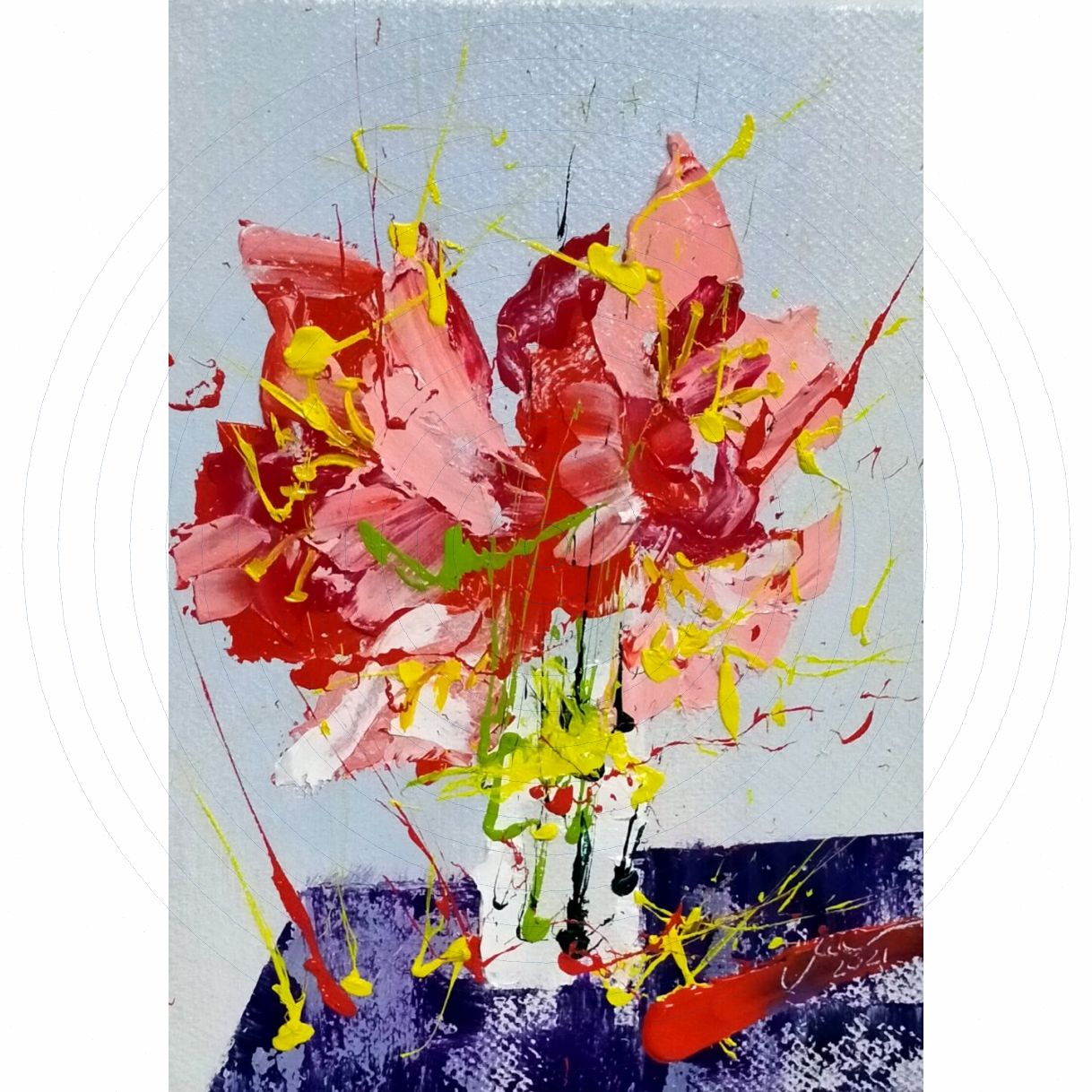 Tranh nghệ thuật hoa sắc màu acrylic nhỏ gọn đẹp 30x40cm 
