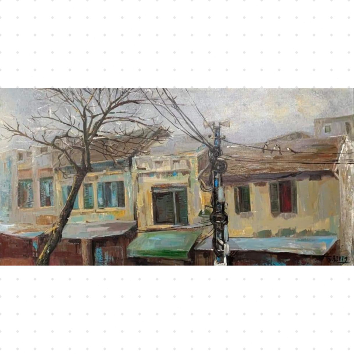 Trọng Quyền tranh phố mùa đông acrylic vải canvas 140x70cm 
