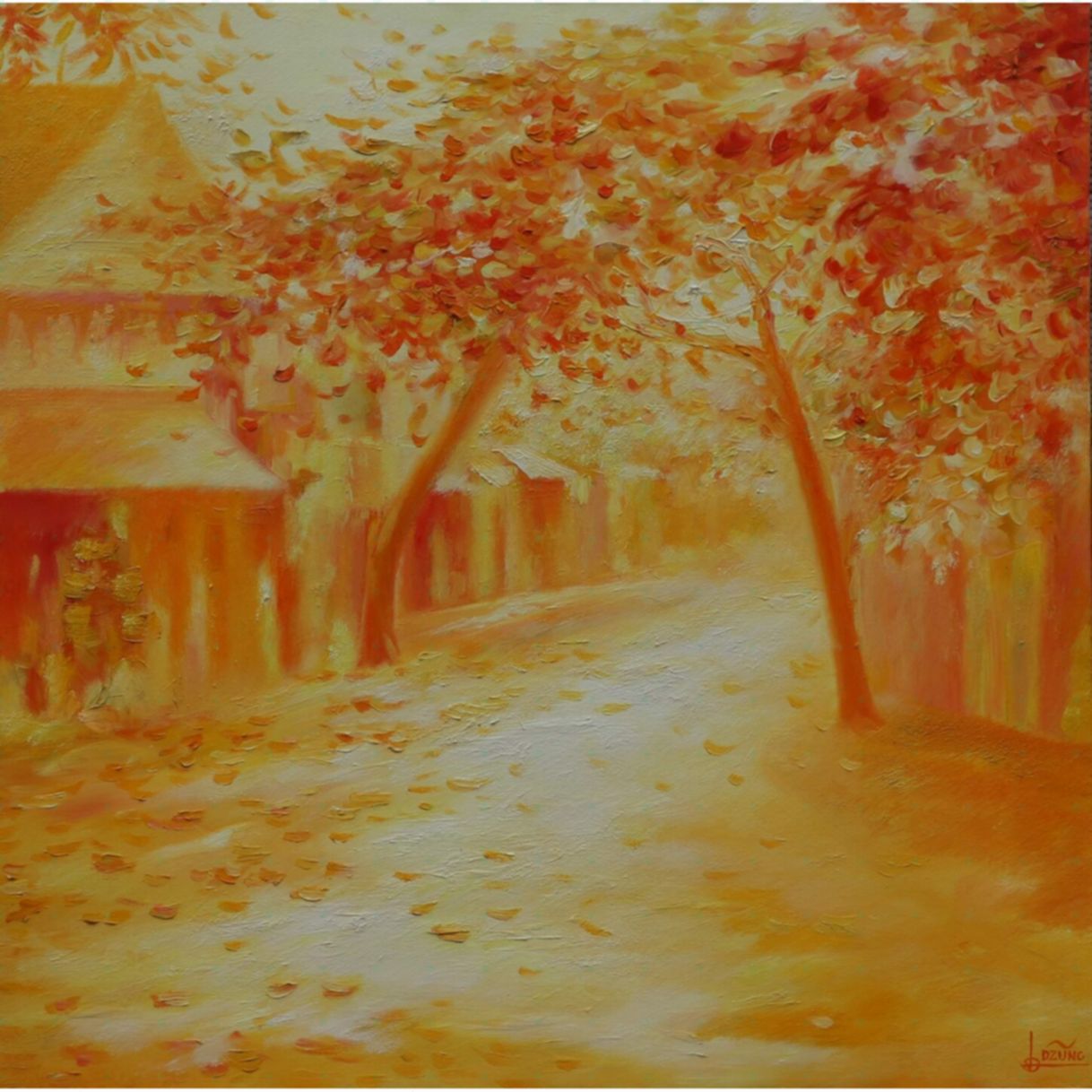 Tranh nghệ thuật phố nắng acrylic 80x80cm năm 2021 độc bản họa sĩ 