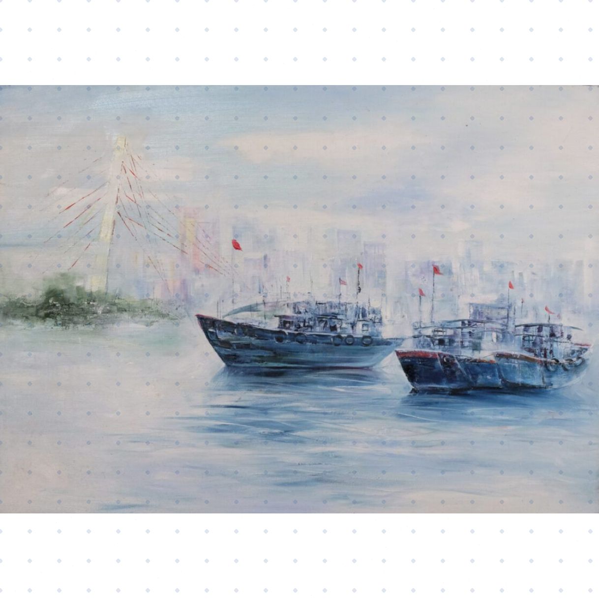 Tranh Phong Cảnh Bên Kia Thành Phố Sơn Dầu Kích Thước Nhỏ Gọn Sang 