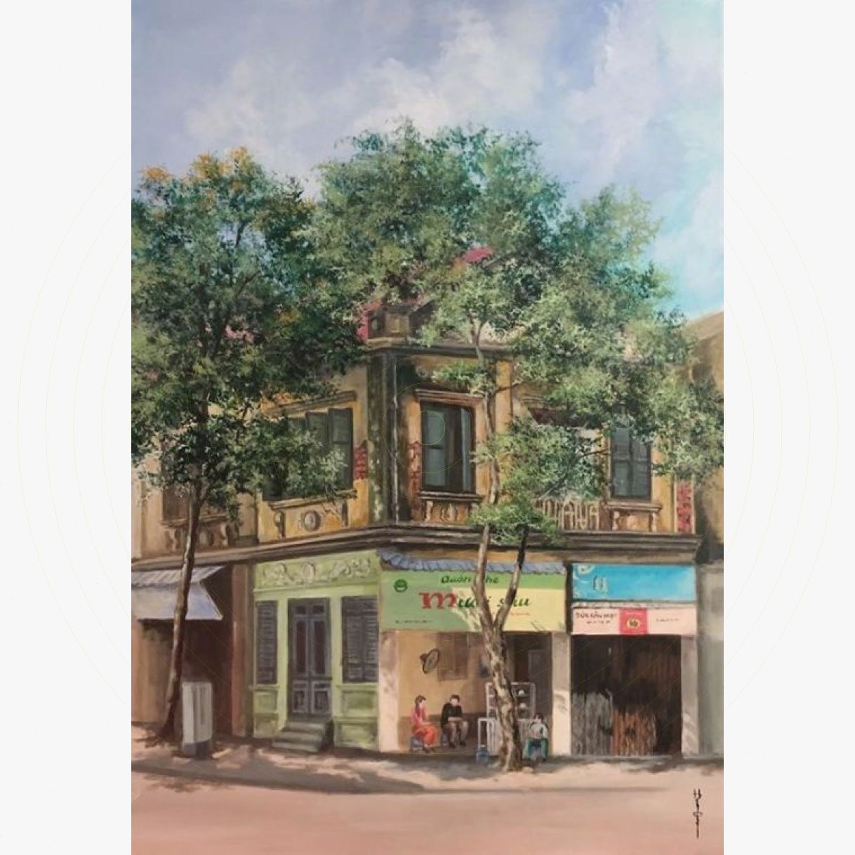 Tranh Acrylic Hồng Quang Phố Vắng Kích Thước Lớn 
