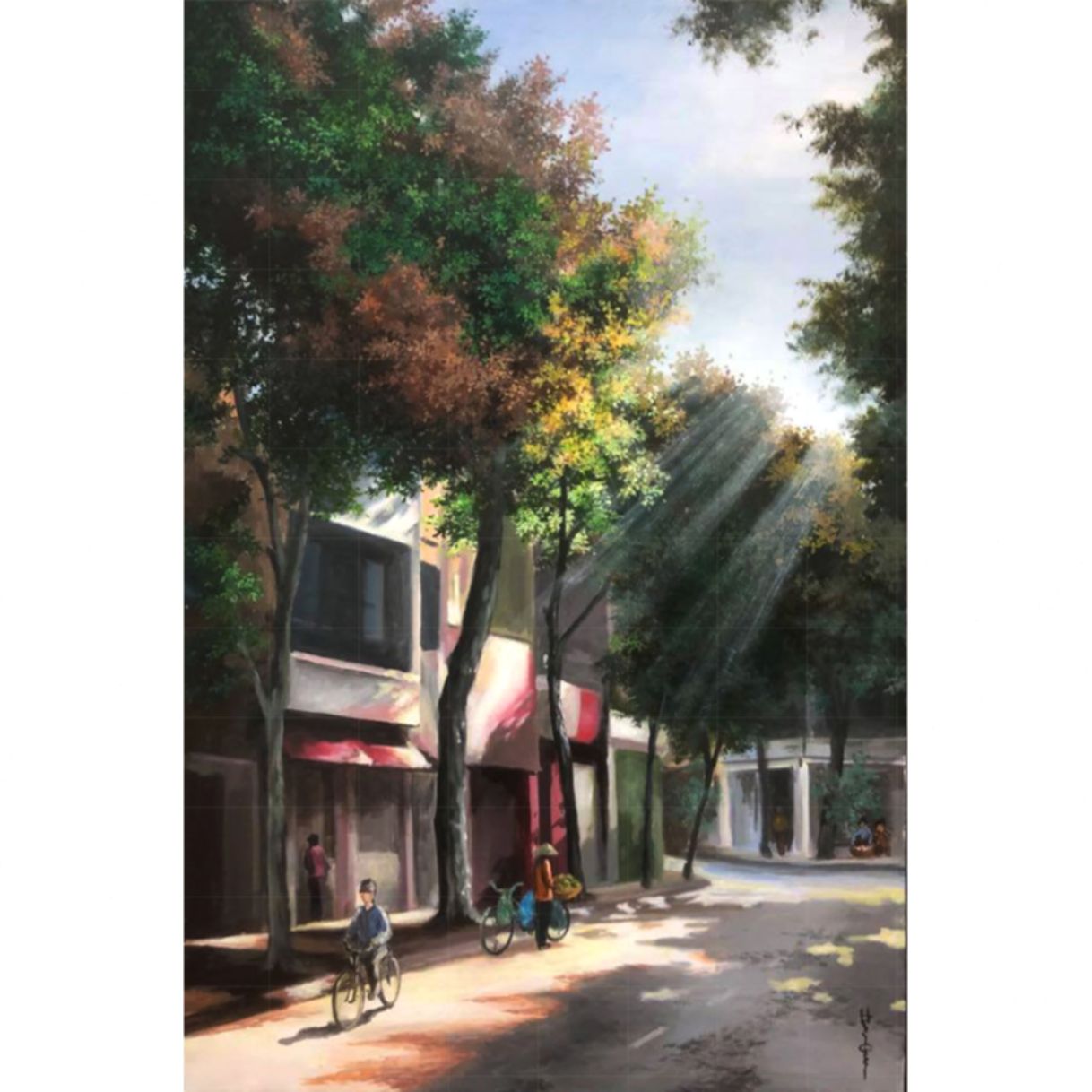 Tranh phong cảnh nắng đông acrylic 60x90cm sáng tác độc bản màu bền 