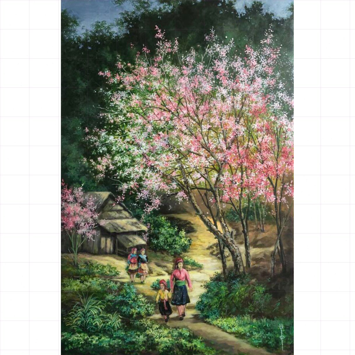 Tranh Nghệ Thuật Xuống Chợ Acrylic 60x90cm Tác Phẩm Độc Bản 