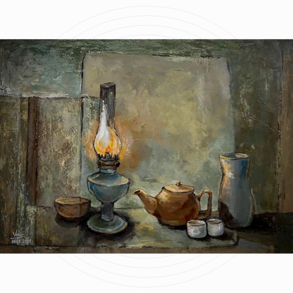 Tranh Sơn Dầu Ngọn Đèn Dầu Acrylic 53x73cm Độc Bản 