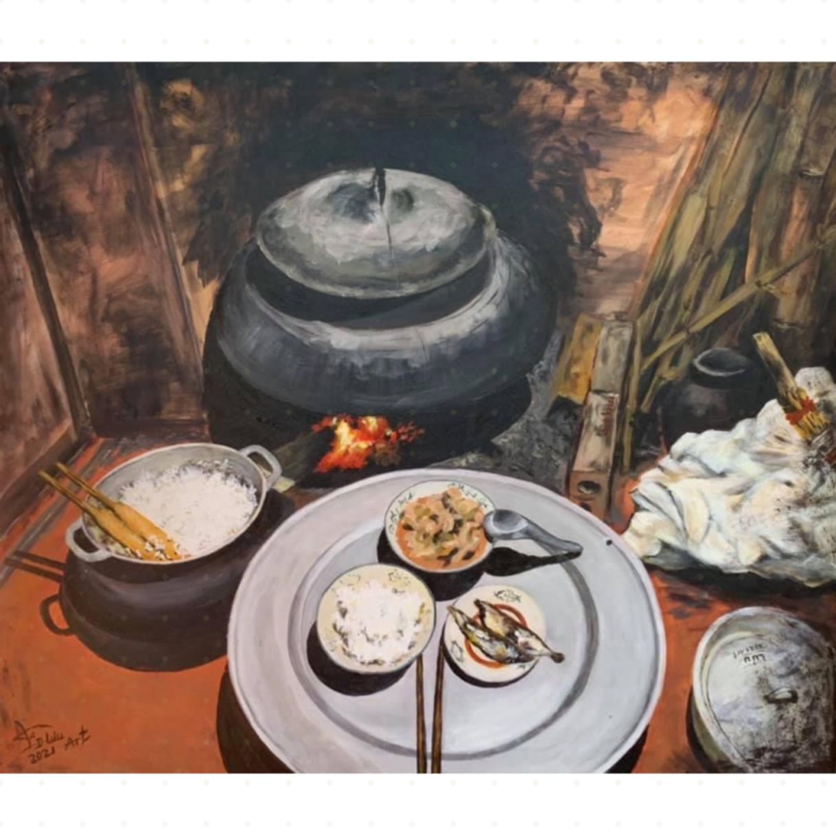 Tranh Nghệ Thuật Bữa Cơm Quê Acrylic Toan 60x70cm 