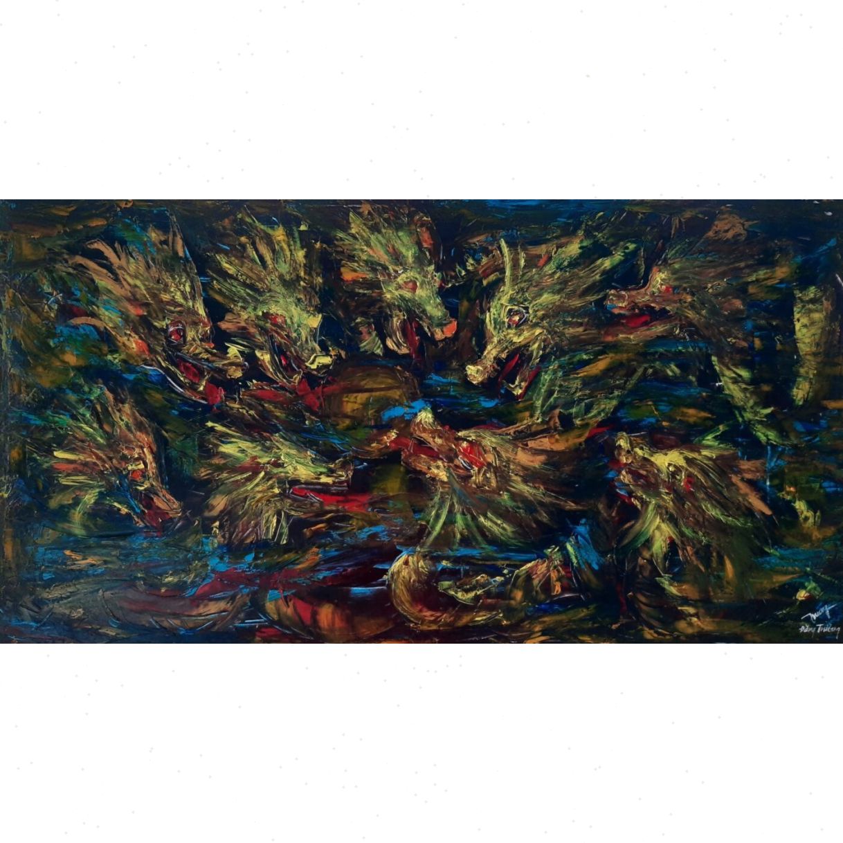 Tranh Nghệ Thuật Cửu Long Quần Tụ Acrylic Toan 60x120cm 