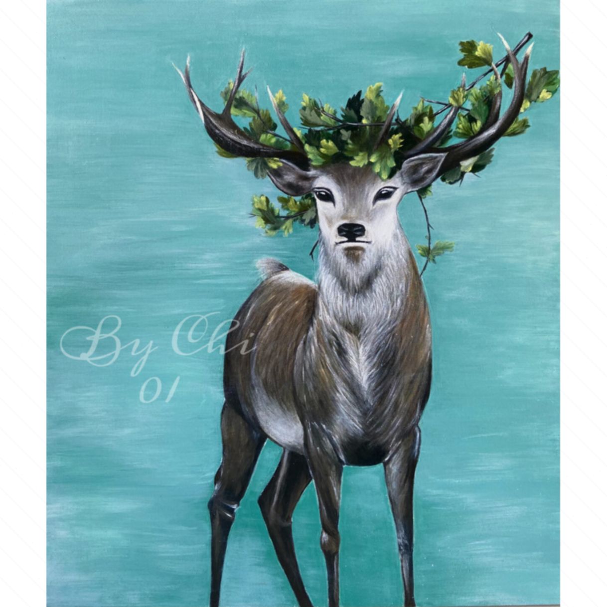 Tranh Nghệ Thuật Hươu Canvas Acrylic 60x80cm Sang Trọng 