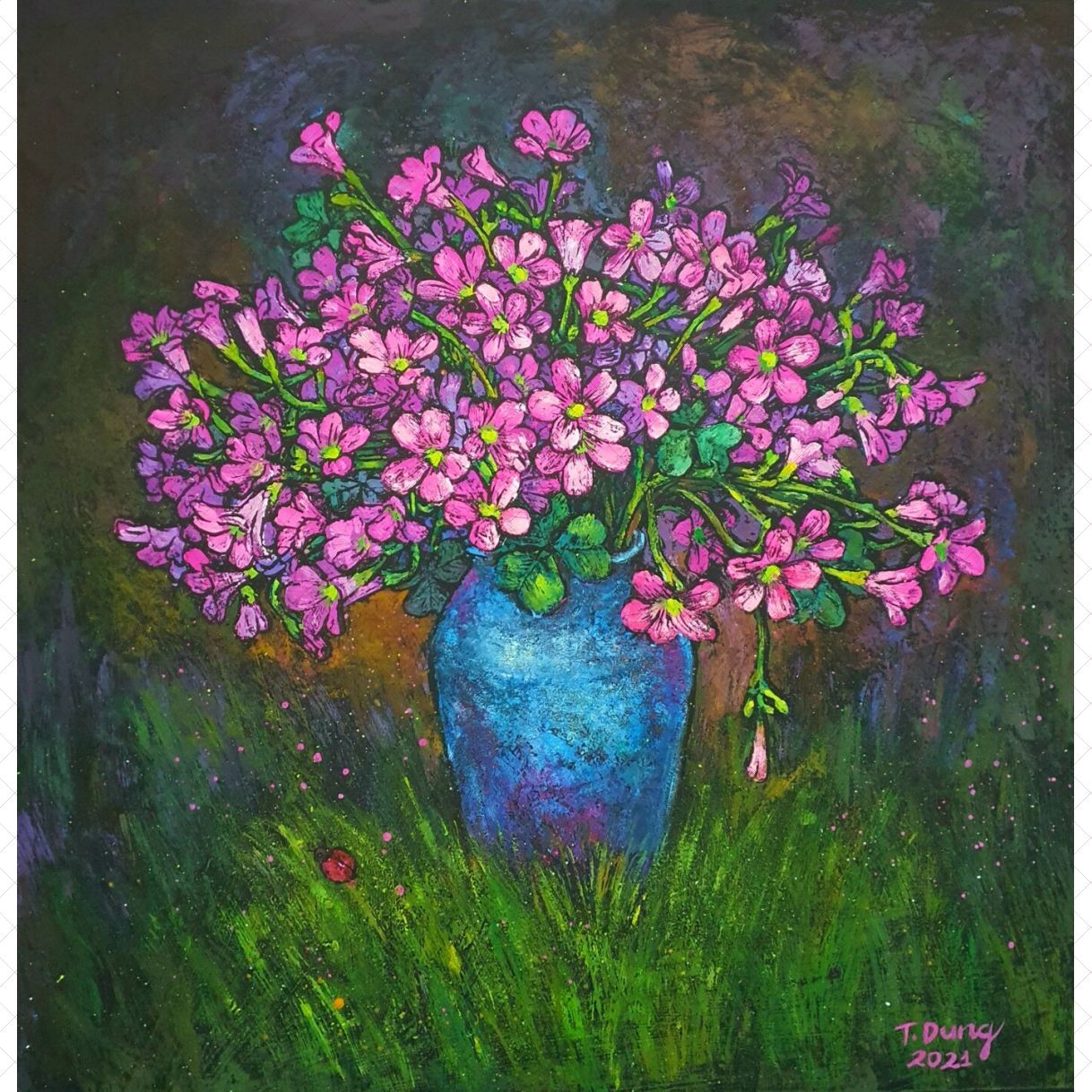 Tranh Hoa Khẽ Gỗ Khắc Màu Sáng Tạo Kích Thước 55x55cm 