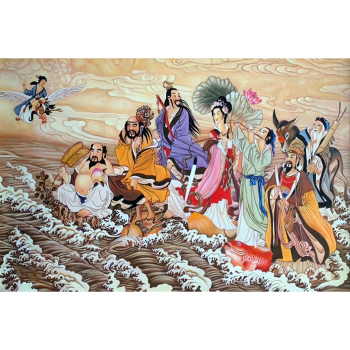 Tranh Sơn Dầu Bát Tiên 130x90cm Canvas Cao Cấp Vẽ Tay Sang Trọng 