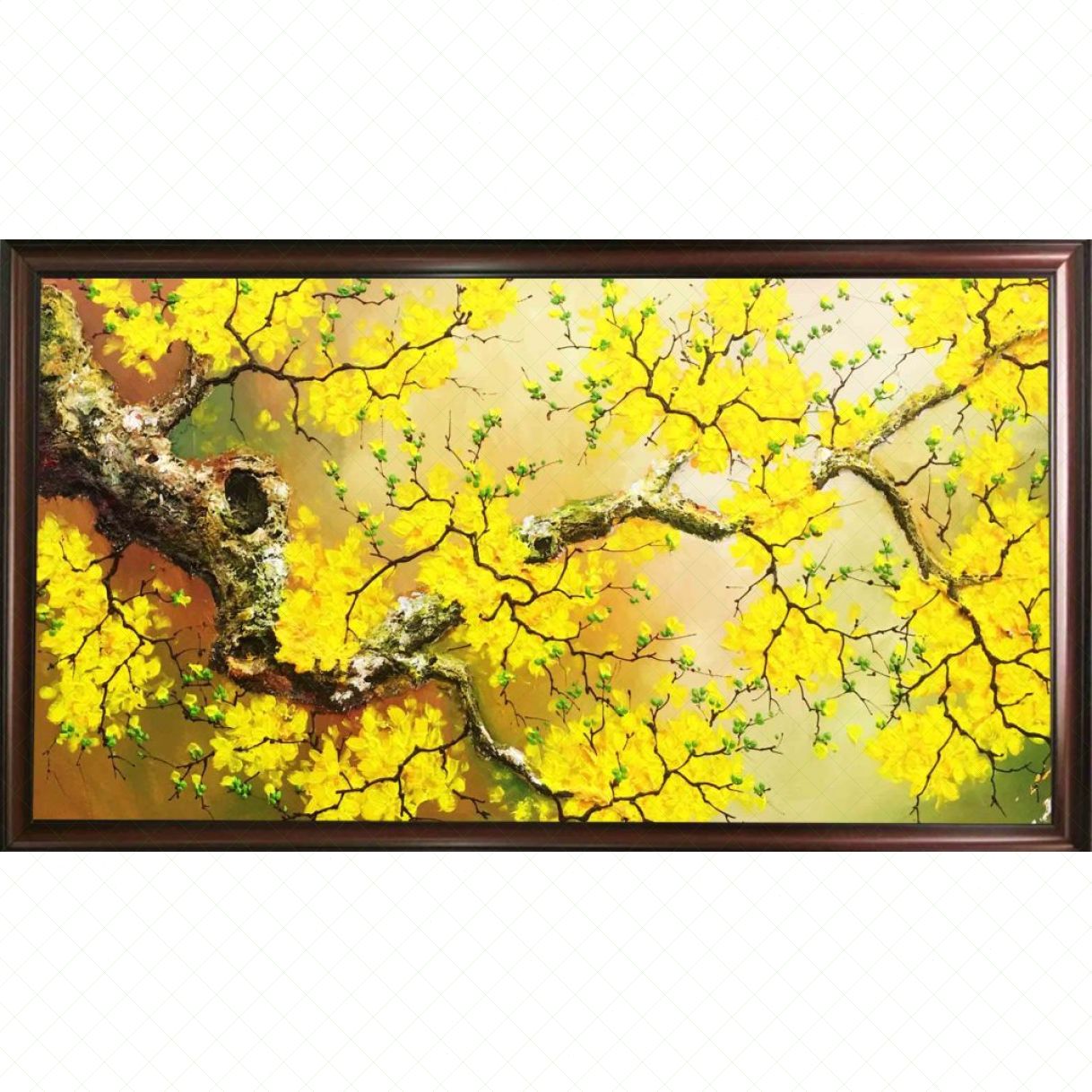 Tranh Sơn Dầu Hoa Mai Vẽ Tay 100% Kích Thước Lớn 150x80cm 