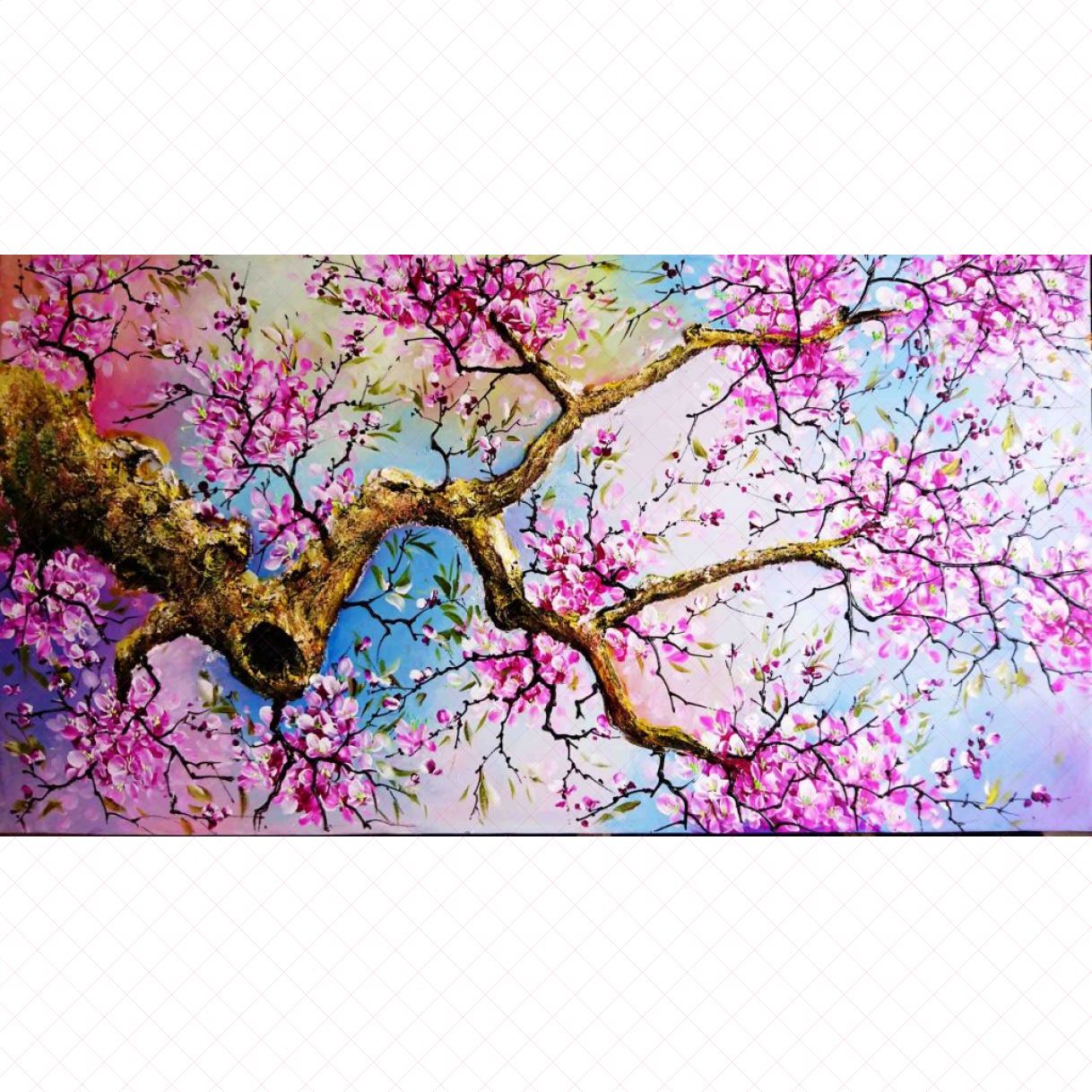 Tranh hoa mai Minh Hưng sơn dầu 80x150cm tranh canvas nhập khẩu 