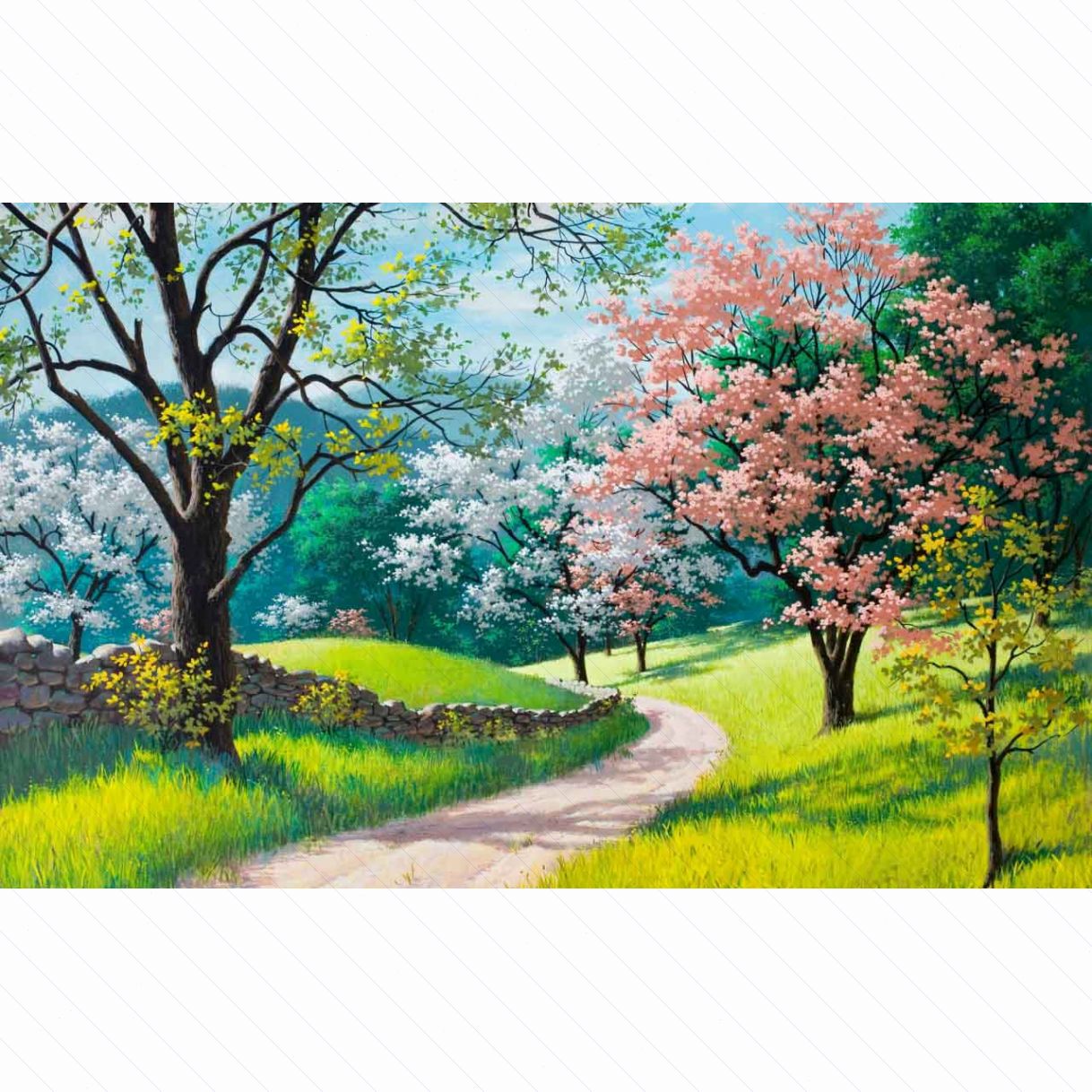 Tranh Phong Cảnh Rừng Hoa Sơn Dầu Canvas Khung Gỗ 160x80cm 