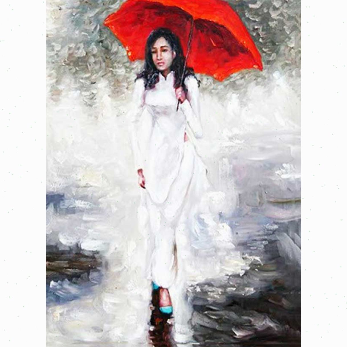 Tranh sơn dầu cô gái 60x80cm tranh tay họa sĩ Minh Hưng chất lượng 