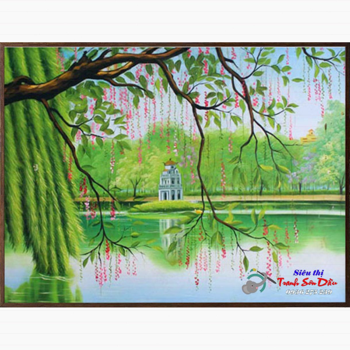 Tranh Phong Cảnh Hồ Gươm Hà Nội Sơn Dầu Vẽ Tay Canvas Cao Cấp 80x100cm 